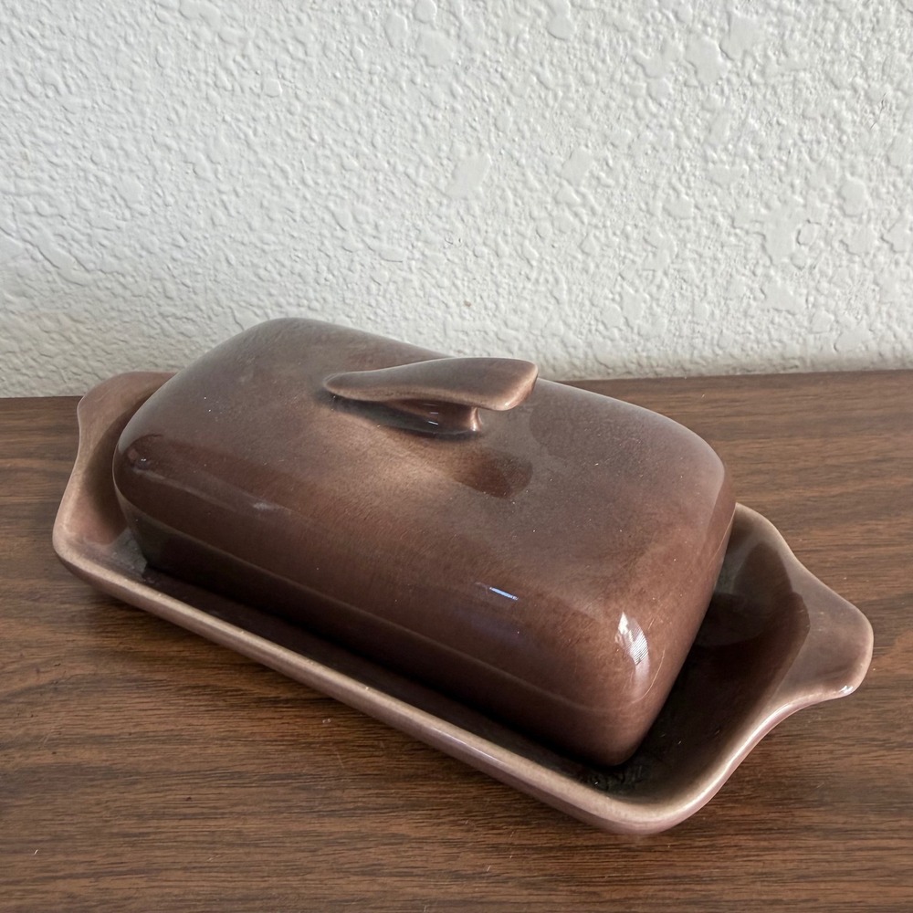 Vintage Brown Ceramic Butter Dish MCM California Life Laurel of California